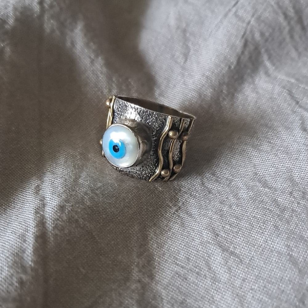 Silver Ring with Blue Evil Eye